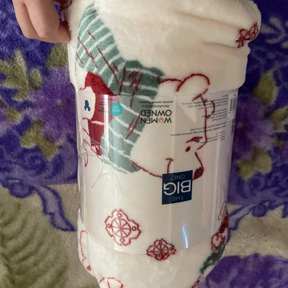 Disney Winnie the Pooh Plush Throw Blanket - White with Red & Green Accents